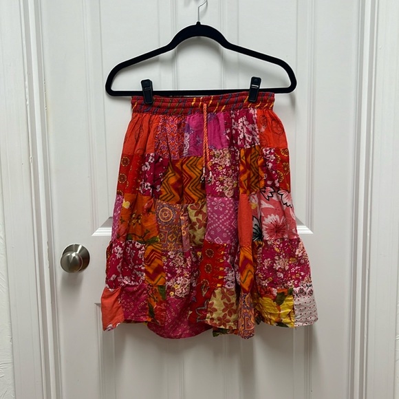 Woman’s Red/Orange Boho Patchwork Miniskirt‎ - Picture 1 of 8